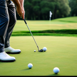 **A golfer meticulously practicing putting on a lush green, focusing intently on the ball, with a blurred background of a golf course and other players. The scene should evoke determination and preparation.** (Focuses on the importance of putting practice mentioned in the intro).