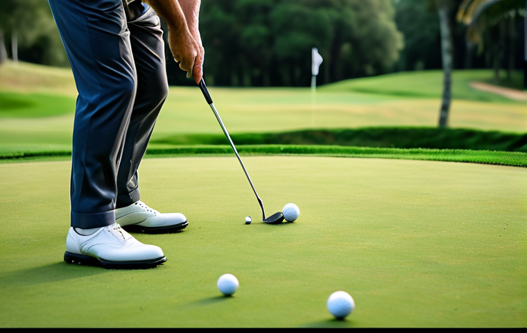 **A golfer meticulously practicing putting on a lush green, focusing intently on the ball, with a blurred background of a golf course and other players. The scene should evoke determination and preparation.** (Focuses on the importance of putting practice mentioned in the intro).